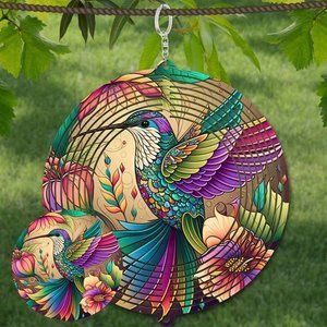 Beautiful 10" Hummingbird Wind Spinner Windspinner w/ 2 Matching Coasters